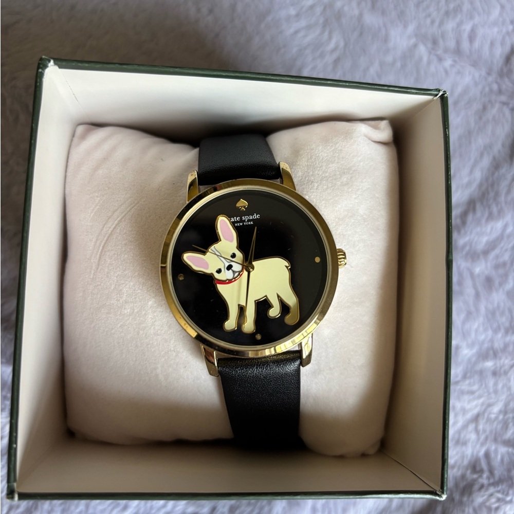 kate spade Black and Gold Watch with Dog Motif